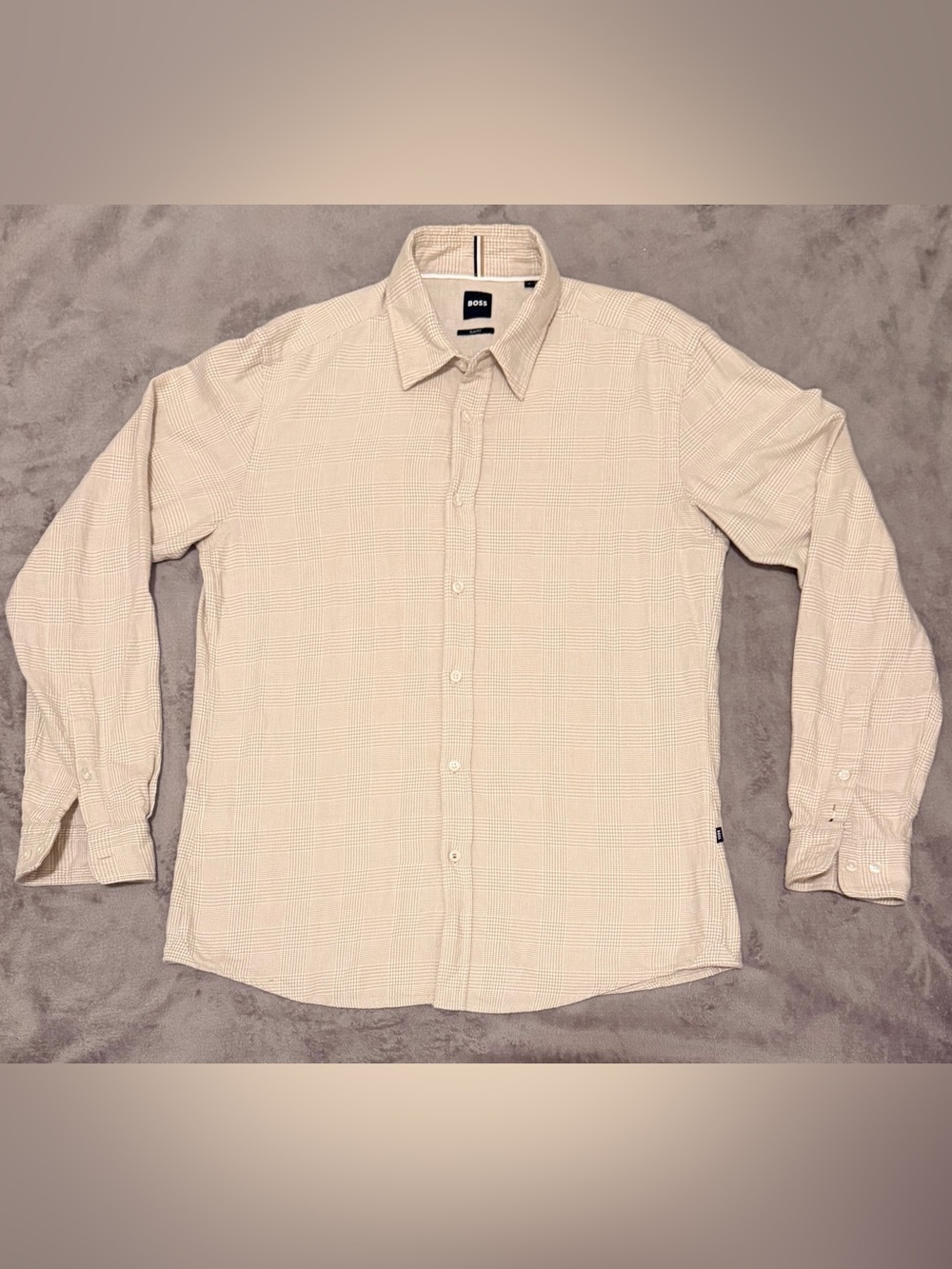 Hugo Boss - Beige Stripe - Men’s Long-Sleeve Button Up Flannel - Large